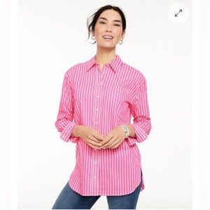Talbots Bright Pink Striped Everyday Relaxed Shirt Shirt Size MP